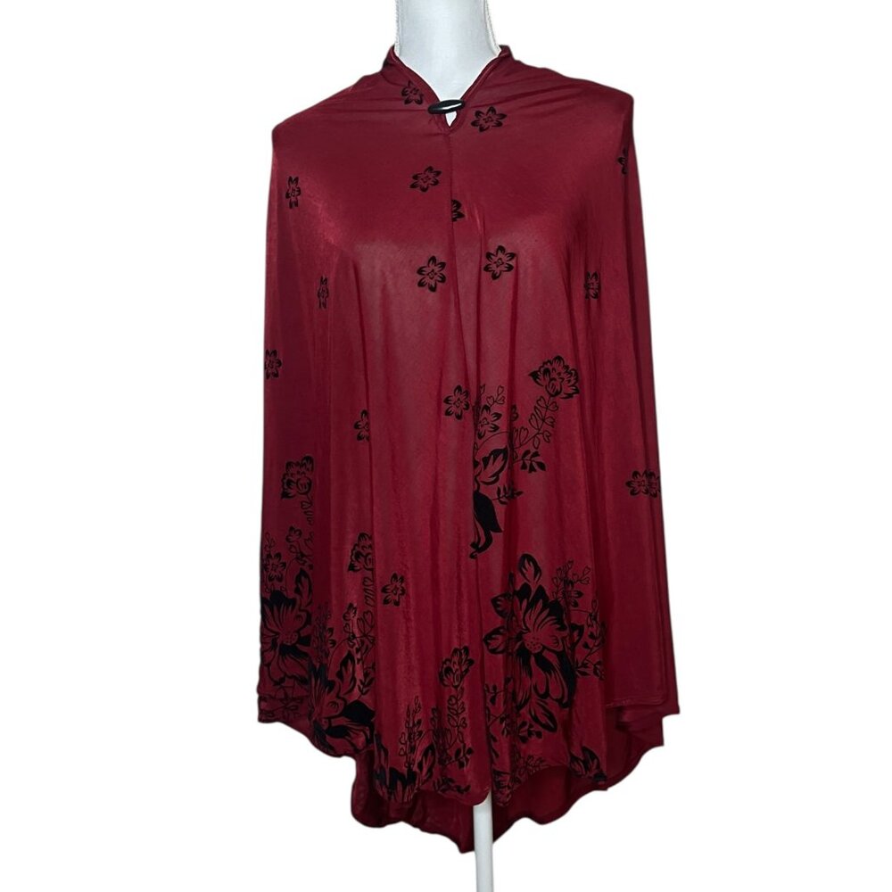 Unbranded One Size Burgundy Floral Poncho Sheer Whimsigoth Fairy Grunge Velvet
